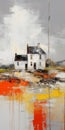 Vibrant Scottish Landscape Painting: White And Orange Houses