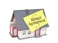 House with yellow sticker and rental agreement isolated