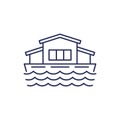 houseboat, float house line icon on white