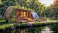 Floating Sanctuary: Eco-Friendly Houseboat Powered by the Sun, generative ai