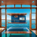 houseboat floating on top of of