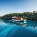 houseboat floating on top of of