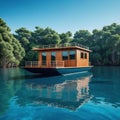 houseboat floating on top of of
