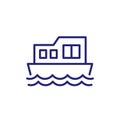 houseboat icon, float house line vector