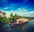 Houseboat on Kerala backwaters, India Royalty Free Stock Photo