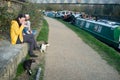 Houseboat people with their pets Royalty Free Stock Photo