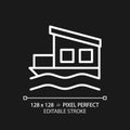 Houseboat pixel perfect white linear icon for dark theme