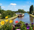 Houseboat on the canal, Marne river. Saverne France. Tourism and vacations concept. Royalty Free Stock Photo