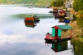 Houseboats of Perucac lake (Serbia) Royalty Free Stock Photo