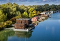 Houseboats on the river Danube Royalty Free Stock Photo