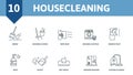 Housecleaning set icon. Editable icons housecleaning theme such as sweep, wipe dust, disinfectant and more.