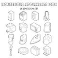Household appliance icons set, outline style