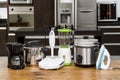 Household appliances - Different Appliances On Counter In The Kitchen Royalty Free Stock Photo