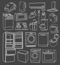 Household appliances hand drawn set Royalty Free Stock Photo