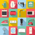 Household appliances icons set, flat style Royalty Free Stock Photo