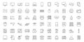 Household appliances line icon set. Computer monitor, web camera, keyboard, air conditioner, intercom, fridge