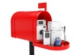 Household Appliances Set in Red Mailbox. 3d Rendering Royalty Free Stock Photo