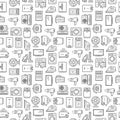 Vector seamless pattern with household appliances. Line style icons isolated on white background Royalty Free Stock Photo