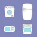 Household appliances. Washing machine, oven, microwave oven and refrigerator.