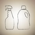 Household chemical bottles sign. Vector. Brush drawed black icon