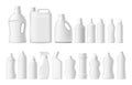 Household chemicals. Realistic cleaning and washing detergent blank bottles mockup. Dishwasher and liquid soap