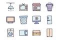 Household color vector doodle simple icon set