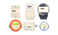 Household Electric Meter Box to Monitor the Flow of Electricity Vector Set