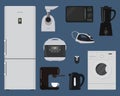 Household electrical appliances on a blue background