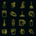 Household elements icons set vector neon Royalty Free Stock Photo