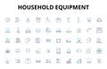 Household equipment linear icons set. Blender, Dishwasher, Refrigerator, Microwave, Toaster, Oven, Vacuum vector symbols