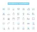 Household equipment linear icons set. Blender, Dishwasher, Refrigerator, Microwave, Toaster, Oven, Vacuum line vector