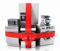 Household equipments wrapped with red ribbon. 3D illustration Royalty Free Stock Photo