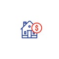 Household expenses, mortgage payment, house line icon, invest money, real estate property