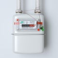 Household gas meter close up on the background of the wall.3D render Royalty Free Stock Photo