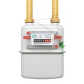 Household gas meter with yellow pipes isolated on a white backgroundÃÅ½ 3D render Royalty Free Stock Photo