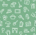 Household goods and appliances, seamless pattern, green. Royalty Free Stock Photo