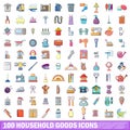 100 household goods icons set, cartoon style Royalty Free Stock Photo
