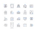Household goods line icons collection. Appliances, Utensils, Furniture, Bedding, Rugs, Decor, Cleaning vector and linear