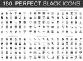 Household, home appliances, building construction, real estate, design tools, insurance black classic icon set. Royalty Free Stock Photo
