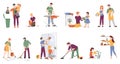 Household housework chores, cleaning people set Royalty Free Stock Photo