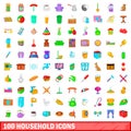 100 household icons set, cartoon style Royalty Free Stock Photo