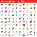 100 household icons set, isometric 3d style Royalty Free Stock Photo