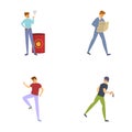 Household injurie icons set cartoon vector. Unhappy unlucky person falling down