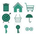 Household items, trash cans, keys, umbrellas
