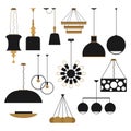 Household lamps silhouettes set