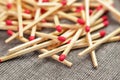 Household matches pile with red heads Royalty Free Stock Photo