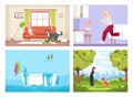 Household occurrences semi flat vector illustration set