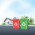 Household Recycling Waste Bins outside of a House Royalty Free Stock Photo