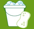 Household supplies and cleaning flat icon. bucket with foam and bath sponge. car washing bucket Royalty Free Stock Photo