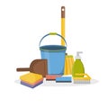 Household supplies and cleaning flat icons vector set.